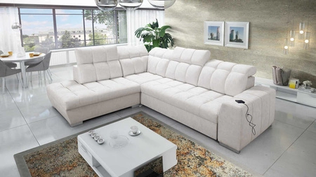 Schlafsofa Luigi VII hellbeige links Komfort-Ecksofa in modernem Design