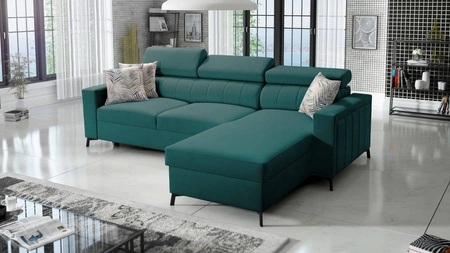 Ecksofa mit Schlaffunktion Savona türkis rechte Ecke bequem und elegant mit verstellbaren Kopfstützen Ziernaht 