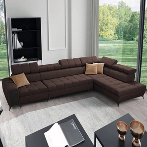 Ecksofa mit Schlaffunktion Bolmso XI braun rechts stilvolles Design Ecksofa Bett mit Schublade und Bettzeug Container