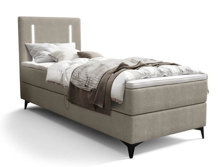 Boxspringbett Norco 90x200 dunkelbeige stilvolles Bett mit Staukasten Beleuchtung im Kopfteil fügt eine einzigartige Note