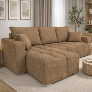 Ecksofa mit Schlaffunktion Linco dunkelbeige Universal Ecksofa für Wohnzimmer mit modernem Design aus Boucle-Stoff