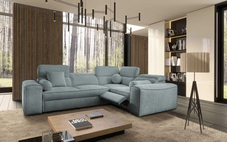 Viano II Lux graublau Designer-Ecksofa mit Schlaffunktion für das Wohnzimmer mit komfortablem ausziehbarem Fußteil