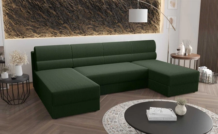 Ecksofa mit Schlaffunktion Fogu U grün komfortables und stilvolles Ecksofa mit einfachem Design Kordstoff Bettzeug Container