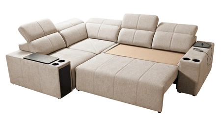 Ecksofa mit Schlaffunktion Tesalia II beige links bequemes Ecksofa für Wohnzimmer mit verschiebbarer Rückenlehne Bettzeugcontainer