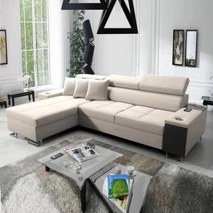 Ecksofa mit Schlaffunktion Dafni Hellbeige linksseitig aus Samt bietet Komfort und Funktionalität während der täglichen Erholung