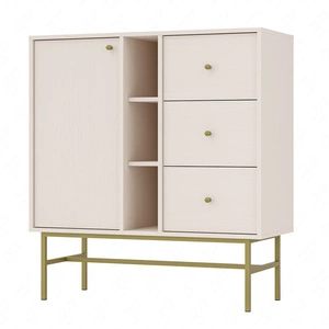 Schubladenkommode Kioto III 100 cm beige modernes Design praktische Einlegeböden goldene Griffe stabiler Metallrahmen