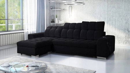 Ecksofa mit Schlaffunktion Luigi schwarz links Ecksofa mit zwei Bettkästen Stoff mit einer interessanten Struktur