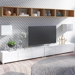 Möbel Apulia XXXIV weiß glänzend / goldene Eiche ein außergewöhnlich stilvolles Wandelement einfache Elemente, die in jedes Interieur passen