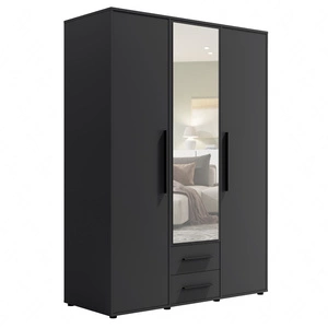 Spiegelschrank Maxione 150 cm schwarz funktioneller Kleiderschrank für Schlafzimmer Jugendzimmer oder Flur angereichert mit Schubladen