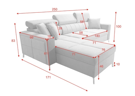 Nausa Ecksofa mit Schlaffunktion graphit links Samt stilvolles bequemes Ecksofa verstellbare Kopfstützen Bettzeug Container