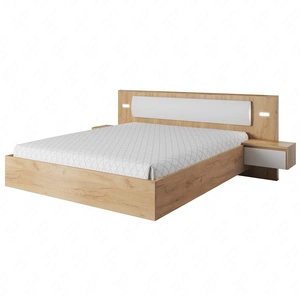 Novi Bett 160x200 cm mit Nachttischen Eiche Handwerk gold / weiß LED-Beleuchtung teilweise gepolstert Kopfteil