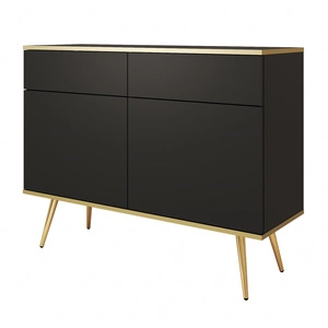 Schubladenkommode Luxury107 cm schwarz modernes Design Wohnzimmer Kommode Körper mit Gold trim Metall Gold Beine gekrönt