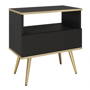 Luxus Nachttisch mit Schublade schwarz elegantes Design Schrank mit Gold trim Schrank auf Gold Metall Beine unterstützt