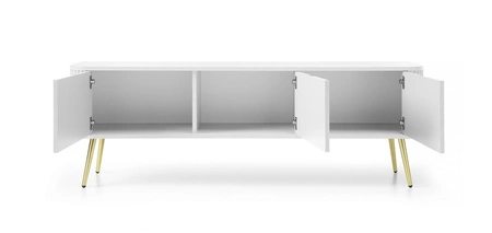 RTV Schrank Zoya 168 cm weiß modernes Design massiv auf goldenen Beinen geriffelte Front charakteristische ovale Form gesetzt