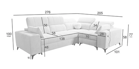 Ecksofa mit Schlaffunktion Penejos II Lux blau rechts bequemes Ecksofa für das Wohnzimmer mit komfortablem ausziehbarem Fußteil
