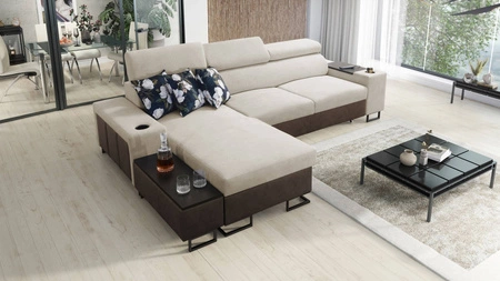 Ecksofa mit Schlaffunktion Flavio hellbeige/braun links elegantes Ecksofa mit einer seitlich öffnenden Verlängerungsstange