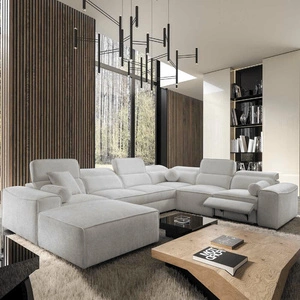 Ecksofa mit Schlaffunktion Viano VIII Lux grau Esche links Design-Ecksofa mit ausziehbarem Fußteil Bettzeug-Container