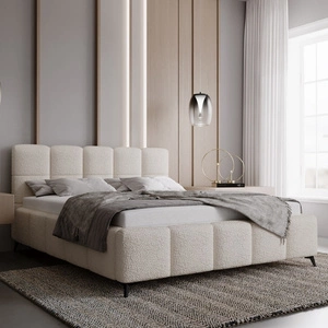 Polsterbett Olne 140x200 creme stilvolles Bett mit Bettzeugablage komfortables Kopfteil besticht durch sein elegantes Design
