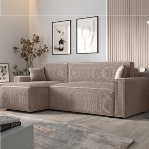 Ecksofa mit Schlaffunktion Brandon Bis hellbraun linke Ecke dreidimensionaler Stoff mit ausdrucksstarken Streifen Bettzeug Container