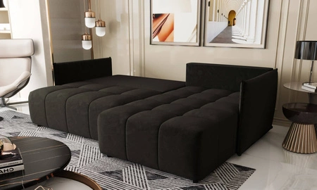 Ecksofa mit Schlaffunktion Oroso gafit rechte Seite weicher Samtstoff mit hydrophober Beschichtung Bettzeugbehälter