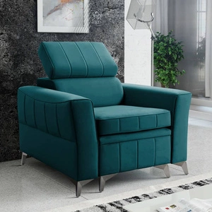 Rava Sessel azurblau praktischer und bequemer Sessel für das Wohnzimmer mit verstellbarer Kopfstütze und einem Container weichen Samt Typ Stoff