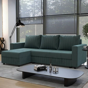 Ecksofa mit Schlaffunktion Pasco grün links klassisches Ecksofa, das sich in jede Einrichtung einfügt dekorative Nähte