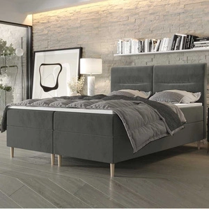 Boxspringbett Voltera 180x200 Grau moderner skandinavischer Stil mit charakteristischem Kopfteil