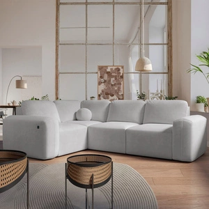 Ecksofa mit Schlaffunktion Arbon II Esche grau linke Ecke stilvolles Design markante runde Form Bettkasten