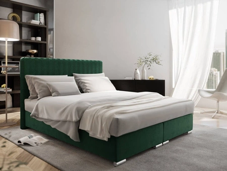Boxspringbett Sarona 140x200 flaschegrün im modernen skandinavischen Stil mit markantem Kopfteil