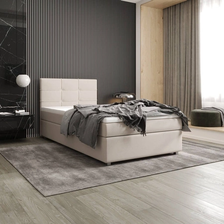 Boxspringbett Fresno 90x200 beige im modernen skandinavischen Stil mit gepolstertem Kopfteil Bett mit Staukasten