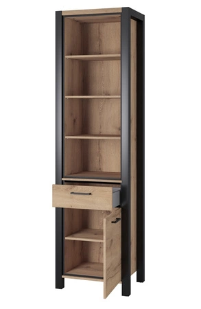 Activ 55 cm Eiche taurus / schwarz modernes Design Metallgriffe Vitrine mit Schublade im Industriestil