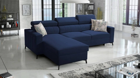Ecksofa mit Schlaffunktion Savona blau links Bequemes und elegantes Ecksofa mit verstellbaren Kopfstützen Ziernaht 