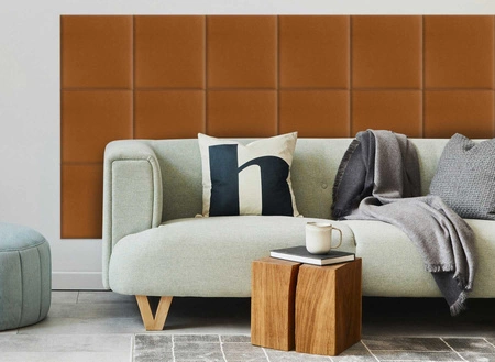 Gepolstertes Paneel Quadra 30x30 cm Honig stilvolles Wandpaneel quadratischer Veloursstoff modisches Finish für jede Einrichtung