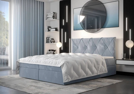 Boxspringbett Arvada 140x200 hellblau Bett im modernen skandinavischen Stil mit gepolstertem Kopfteil