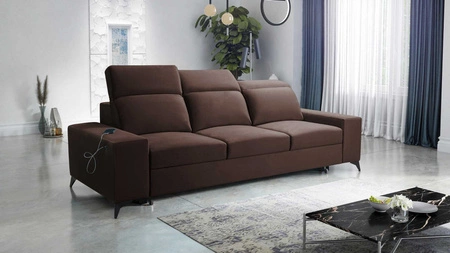 Kelly Sofa mit Schlaffunktion braun stilvolles Wohnzimmersofa mit einfachem Design verstellbare Kopfstützen Veloursstoff