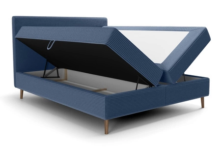 Boxspringbett Totti 140x200 blau stilvolles Bett mit Bettzeug Lagerung dreidimensionalen Stoff mit ausdrucksstarken Streifen