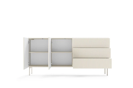 Möbelset Muti beige Designer-Wohnwand auffällige Rillen in den Möbelfronten und Korpus Push-to-Open-System