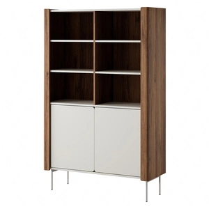 Bücherregal Tantuni 105 cm warmia nussbaum / beige stilvolles und elegantes Bücherregal mit Türen ausdrucksstarke Farben stabile Metallbeine