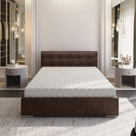 Polsterbett Montigo 180x200 hellbraun mit Container im modernen skandinavischen Stil mit gestepptem Kopfteil