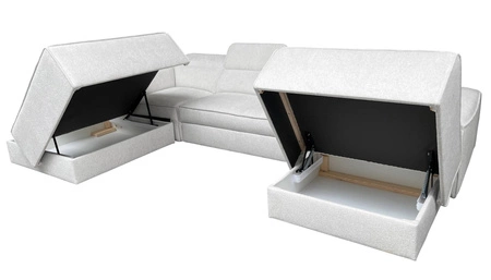 Ecksofa mit Schlaffunktion Viano VI cremefarben rechts Designer-Ecksofa für moderne Einrichtungen zwei Container für Bettzeug