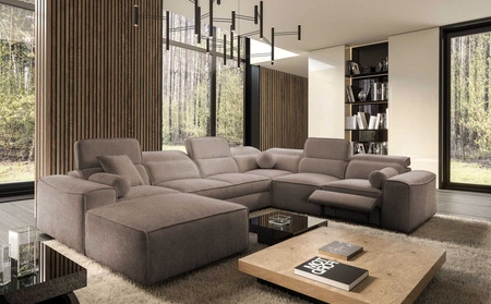 Ecksofa mit Schlaffunktion Viano VIII Lux hellbraun links Design-Ecksofa mit ausziehbarem Fußteil Bettzeug-Container