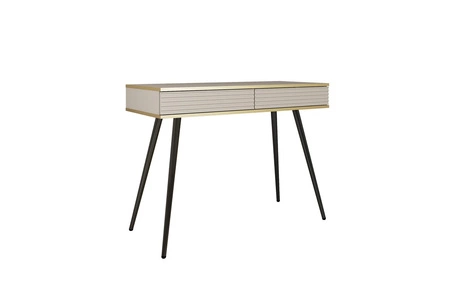 Konsole mit Schubladen Luxury beige eleganter Schminktisch mit geriffelten Fronten hohe schwarze Beine Körper mit goldenen trim gekrönt