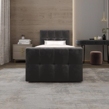 Boxspringbett Manhattan 120x200 grau im modernen skandinavischen Stil mit gepolstertem Kopfteil und Fußteil Bett mit Staukasten