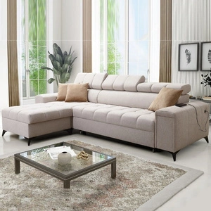 Ecksofa mit Schlaffunktion Bolmso beige linkes Ecksofa mit zwei Bettkästen praktische Schublade in der Seite des Möbels