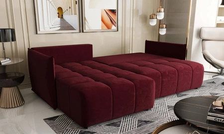 Sofabett Oroso kastanienbraun links weicher Samtstoff mit hydrophober Beschichtung Bettzeugbehälter