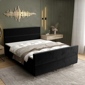 Boxspringbett Benet 160x200 Schwarz moderner skandinavischer Stil mit charakteristischem Kopfteil Kontinentale Bett