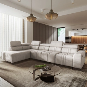Ecksofa mit Schlaffunktion Castel XI beige linke Seite bequemes Ecksofa mit Stauraum für Bettzeug strapazierfähiger Stoff