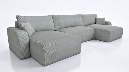 Ecksofa mit Schlaffunktion Fiesta U XL hellgrau elegantes Ecksofa für Wohnzimmer mit Bettzeugablage Cordstoff