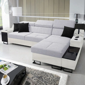 Ecksofa mit Schlaffunktion Alcamo grau Esche / weiß rechts stilvolles Ecksofa mit einer ausziehbaren praktischen Schublade an der Seite des Möbels