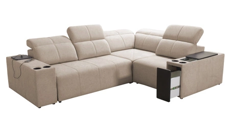 Ecksofa mit Schlaffunktion Tesalia II beige rechte Seite bequemes Ecksofa für Wohnzimmer mit verschiebbarer Rückenlehne Bettzeug Container